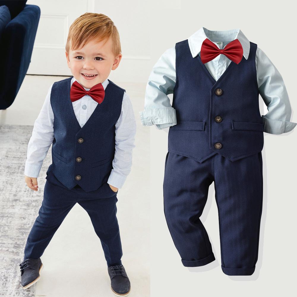 YUBAOEBI 4PCS Boys Tuxedo Suit Tie Shirt Vest Pants Formal Outfit Set Boys Wedding Colthes Children Clothing