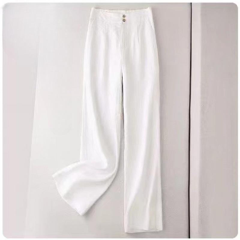 Women's Summer Draped Cotton Linen Casual High Waist Loose Straight Long Pants