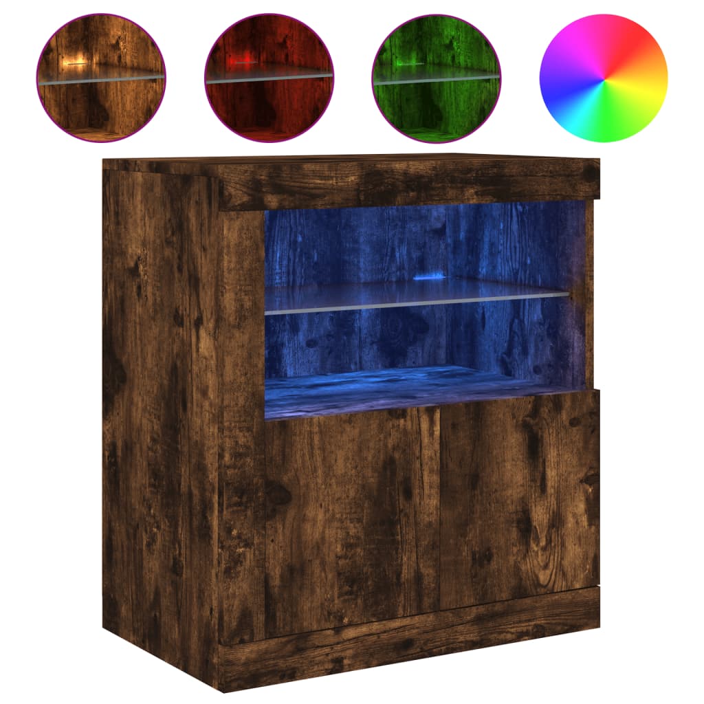 Sideboard with LED Lighting Smoked Oak 60.5 x 37 x 67 cm