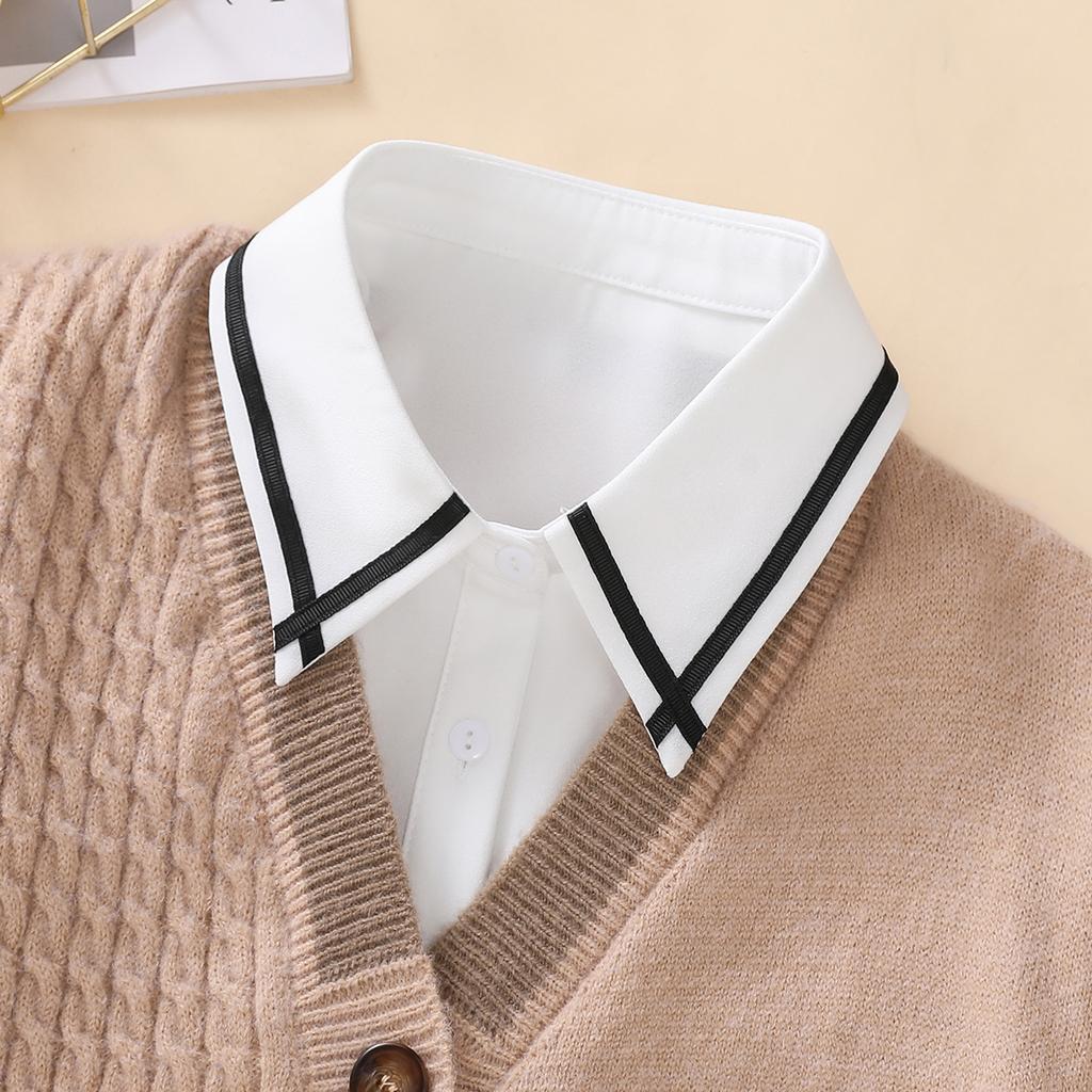 Women's Black Cross Edged Pointed Chiffon Fake Collar, Fashionable and Elegant, Versatile Decoration, Half Shirt Style Collar