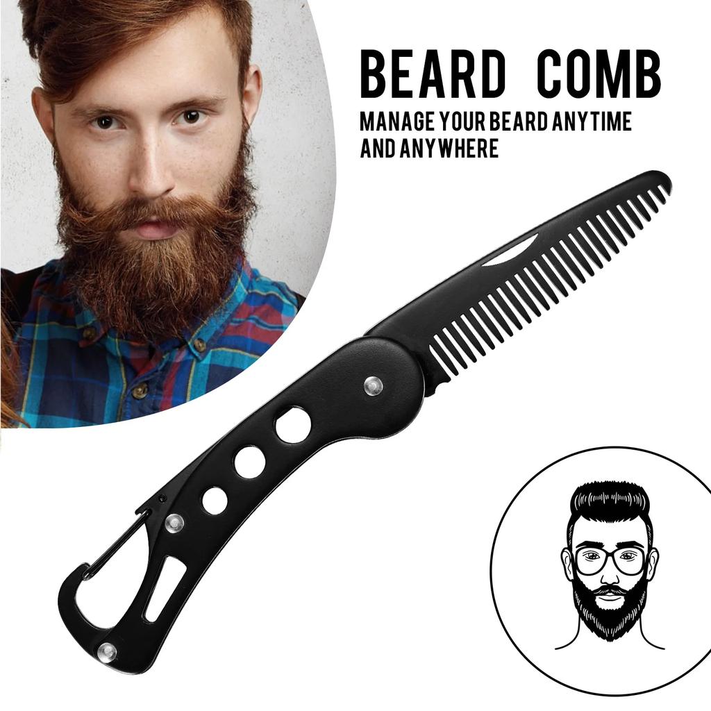 1pc Stainless Steel Folding Comb Men Beard Styling Comb Portable Mustache Comb Multifunctional Hairdressing Tools