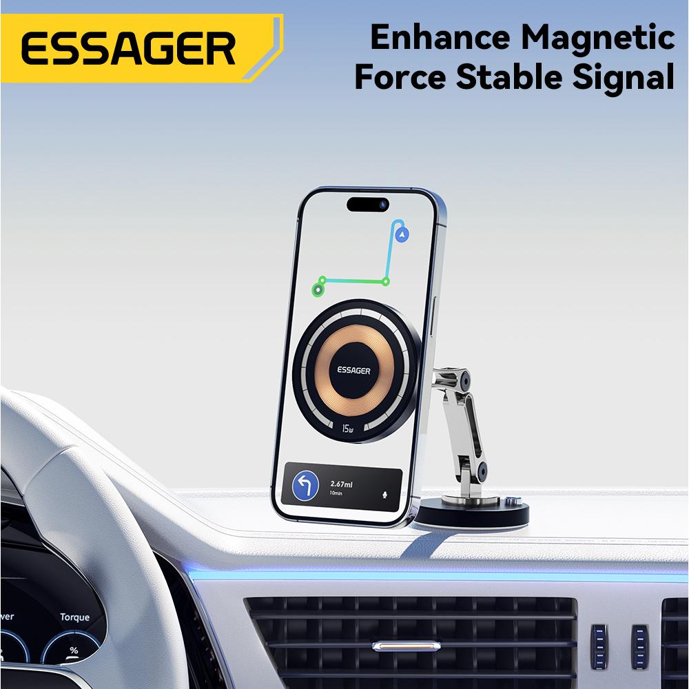 Essager Magnetic Wireless Charger Car Phone Holder 15W Fast Charging Easy Paste Mount Stand For Magsafe iPhone 15 14 13 Pro Max 6