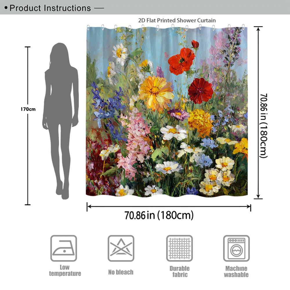 Beautiful Watercolor Botanical Flower Shower Curtain Waterproof Bathroom Decor for Spring Garden Vibes