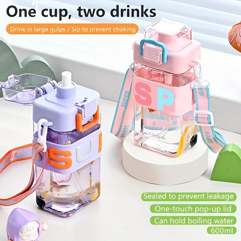Portable Water Bottle for Students Square Design Heat Resistant Leakproof with Sturdy Strap Handle Summer School Essential