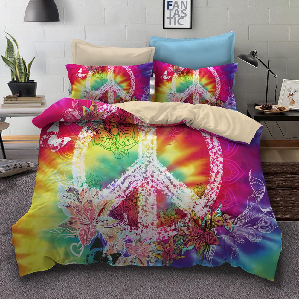 Peace Car Quilt Cover Pillowcase 2 or 3 Peace Symbol Bedding Sets Single Bed Double Bed Full Size Washable Super Soft Zippered Bedding