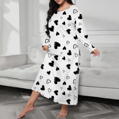 Весна Осень Женская Ночная Рубашка Плюс Размер Круглый Вырез Бабочка Леопард Сердце Принт Длинные Рукава Свободный Пуловер Ночная Рубашка Пижамы Для Мамы Дочери