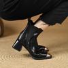 Модные женские новые осенние кожаные овчинные металлические туфли на высоком каблуке большого размера и эластичные до икры, ретро модные короткие ботинки