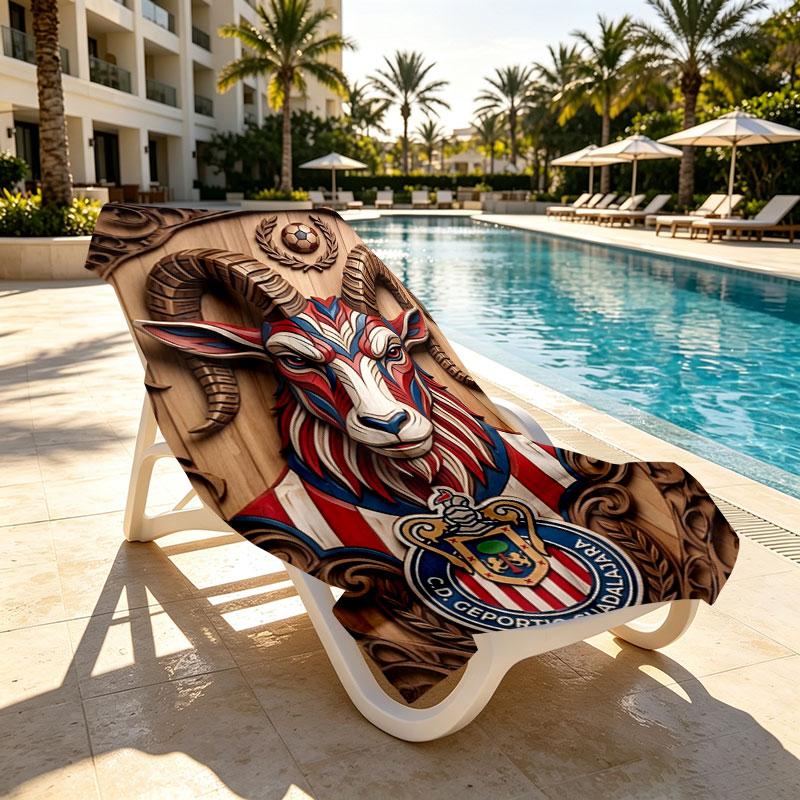 Club Deportivo Guadalajara Print Beach Towel Design, Soft, Lightweight. for Home Bathroom, Spa, Pool, Yoga, Surfing, Camping, Gift for Family, Friend