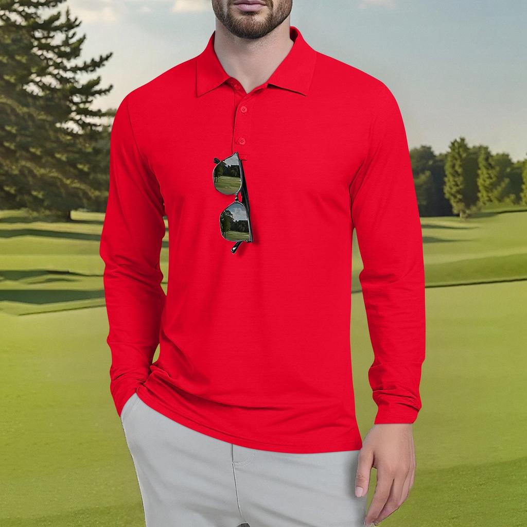 Men's Classic Golf Shirts Ice Silk Breathable Long Sleeve Performance Collar Shirts Lightweight Summer Casual Quick Dry Tee