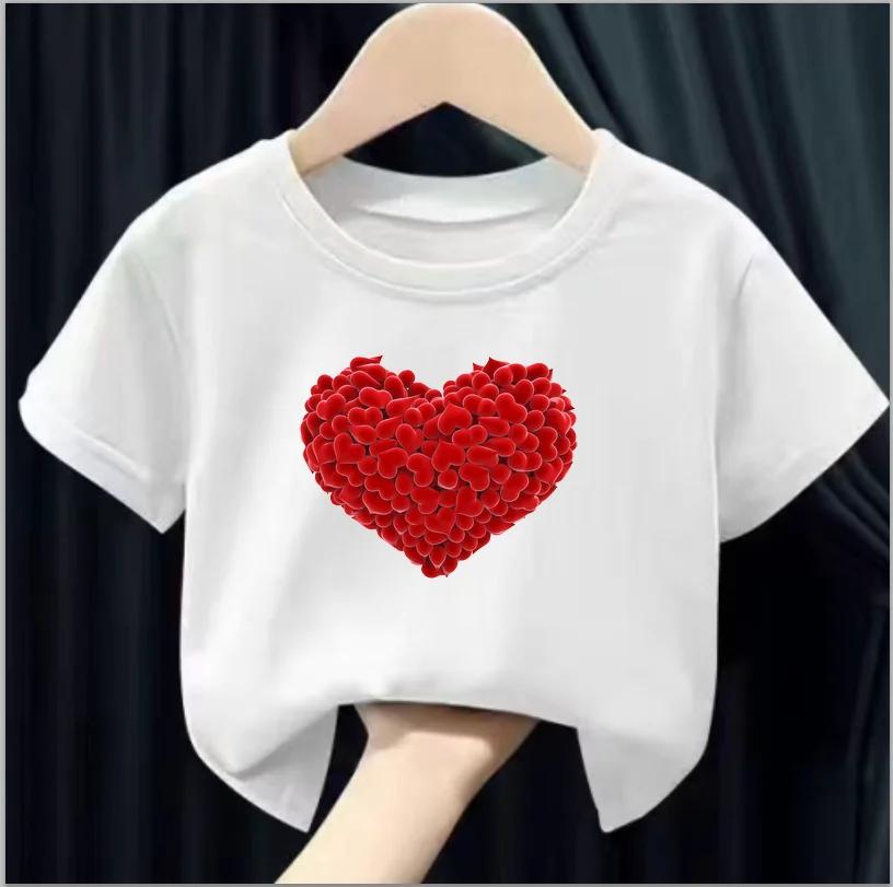 Children Short Sleeve Tops Funny Heart Shaped Design Tshirt Girls Spring Party Dresses Kid Lovely Tees Girl Clothes
