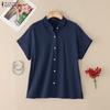 Женская повседневная летняя свободная блузка с отложным воротником и коротким рукавом