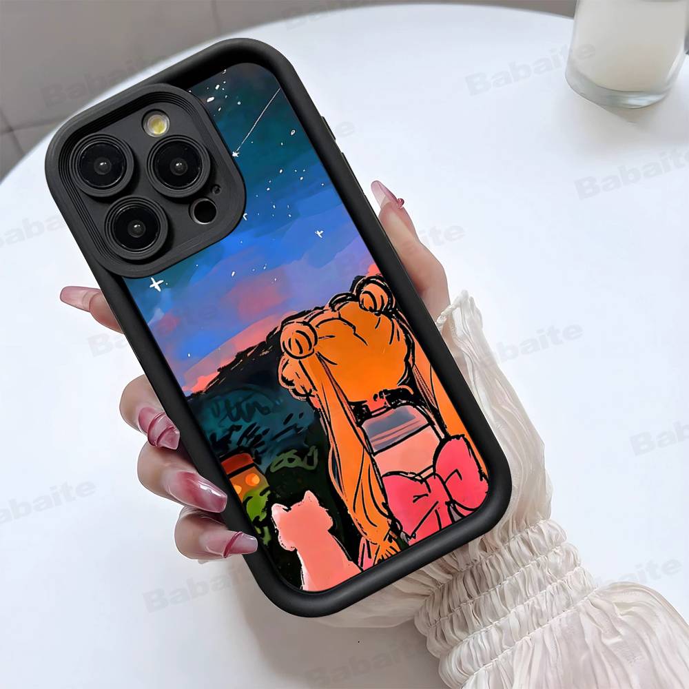 Popular Anime Girl S-Sailor Moon For iPhone 17 Pro Max 16 15 14 13 12 11 Plus Black Soft Phone Cover
