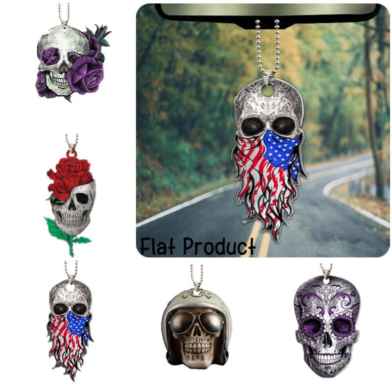 Acrylic Flat Car Interior Hanging Ornament Rose Skull Halloween Party Decoration