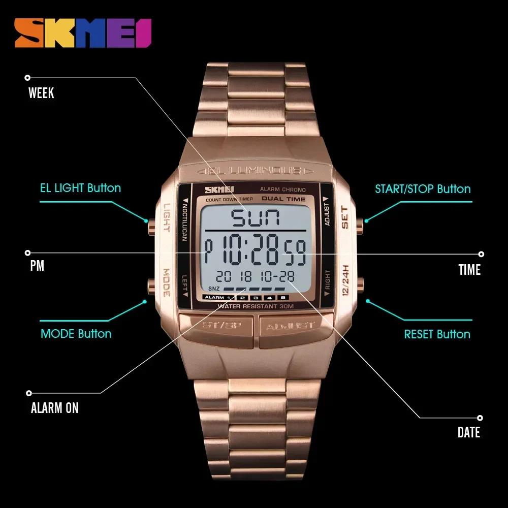 SKMEI 1381 Outdoor Relogio Masculino Sports Watch Men Digital Alarm Clock Countdown Watch Large Dial Glass Mirror Clock Fashion 4