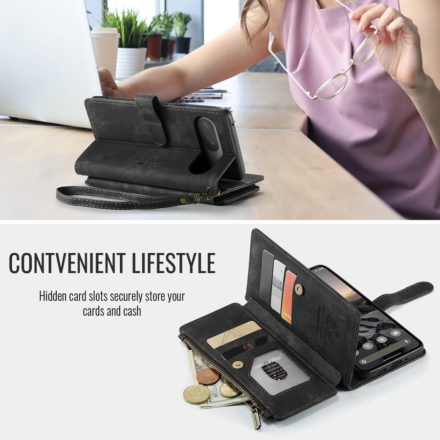 Large Capacity Multi-Card Zipper Wallet Phone Case with Hand Strap for Google Pixel 9 8 Pro Pixel 8a 7a Redmi Note 10 9 Pro Coin Pocket Phone Bag