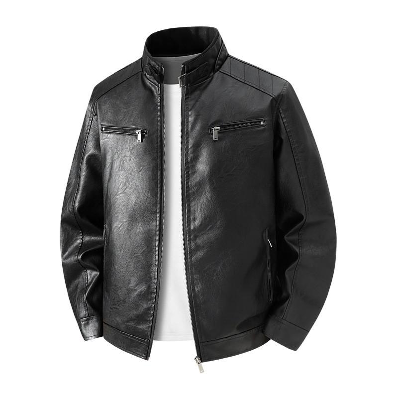 2026 Mens Faux Leather Jacket Casual Stand Collar Versatile Biker Style Black Wine Red Coffee Loose Fit