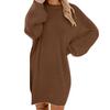 Women Winter Sweater Knit Turtleneck Warm Long Sleeve Pocket Mini Sweater Dress