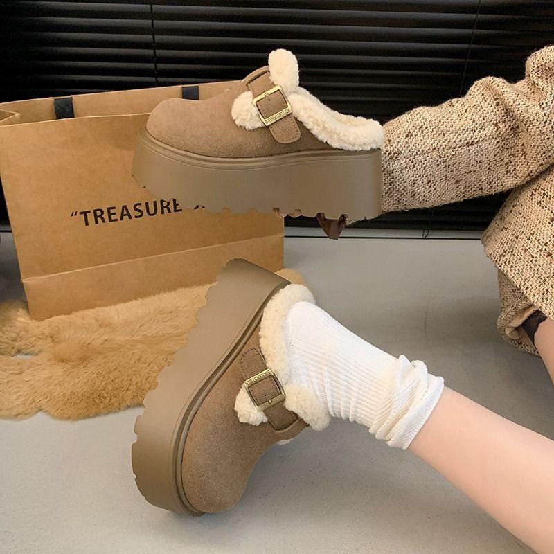 Baotou half slippers fairy cotton slippers thick bottom season fluff heightened wind hair Birkenga