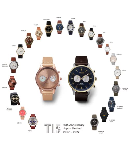 Часы-хронограф TRIWA 15th Anniversary с серийным номером, Япония, Neville, темно-синий x коричневый кожаный ремень, комбинация серебра и золота, 15th LIMITED, NEVIL, подлинные