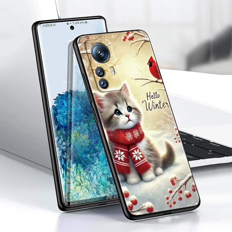 Милая мультяшная кошка Иллюстрация Для Xiaomi Mi 15 14 13 13T 12 12T 12S 11 11i 11T Pro Ultra Lite 5G Черный Мягкий Чехол для Телефона