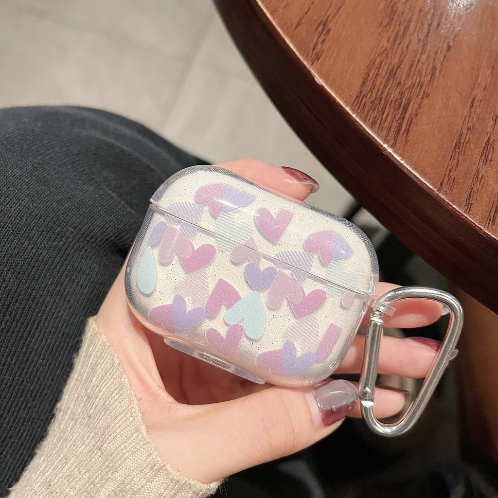 Розовый чехол-сердечко для AirPods Pro 1-го 2-го поколения, блестящий, с блестками, мягкий ТПУ чехол для Airpods 3 2 1, сумка для зарядного бокса для наушников с крючком