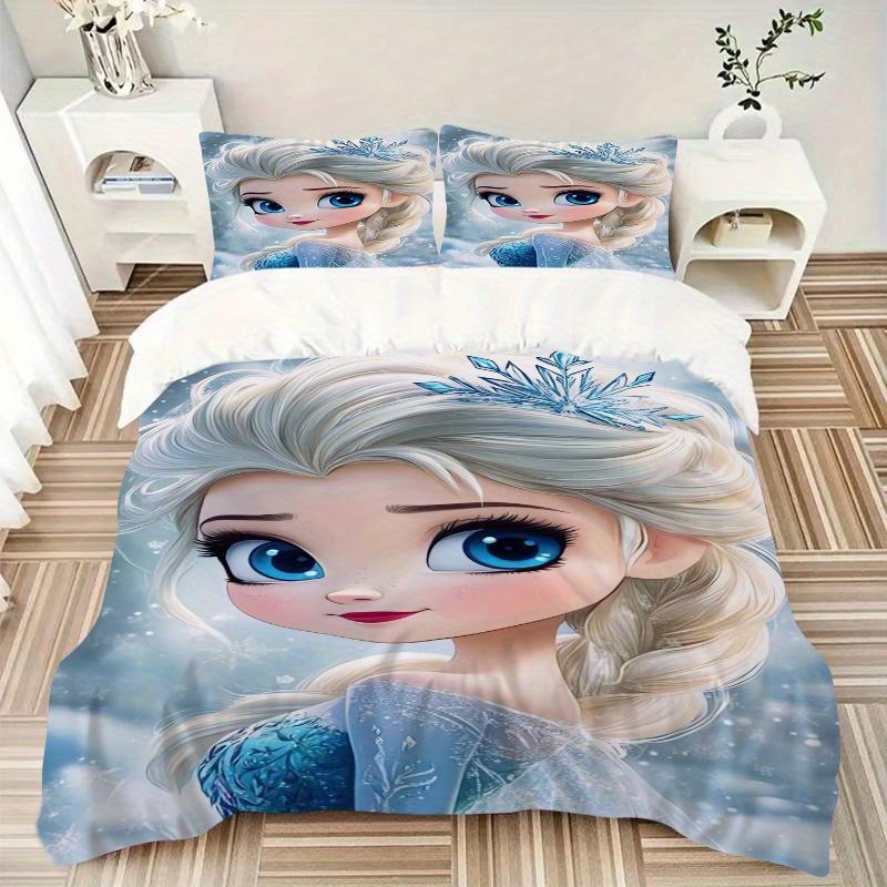 3pcs Elsa Frozen Snowflake Bedding Set, Including 1 Quilt Cover and 2 Pillow Shams, Without Filling, Soft and Comfortable Home Bedroom Fabric, Fa