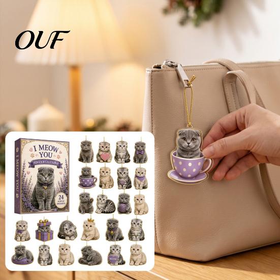 Cute Cat Pendant Set Advent Calendar 2026, 24 Days 2D Acrylic Christmas Ornaments Countdown Calendar, for Kids Collectible Pendants Holiday Tree Home