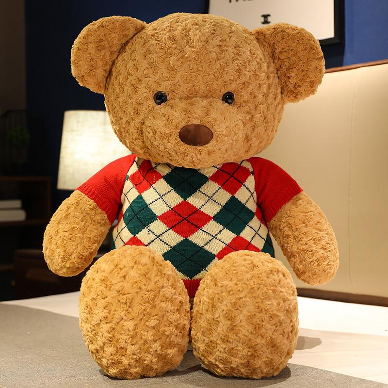 Милый клетчатый свитер, плюшевая игрушка, кукла, плюшевый мишка, девочка, спящий медведь, кукла-медведь, подарок