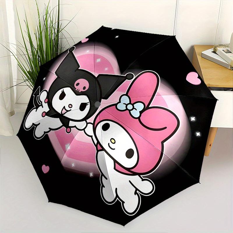 Kuromi,My Melody Automatic Folding Umbrella-Simple 8-Rib Design, Bright Cartoon Pattern, Durable Iron Frame, Suitable For Travel, Outdoor, B