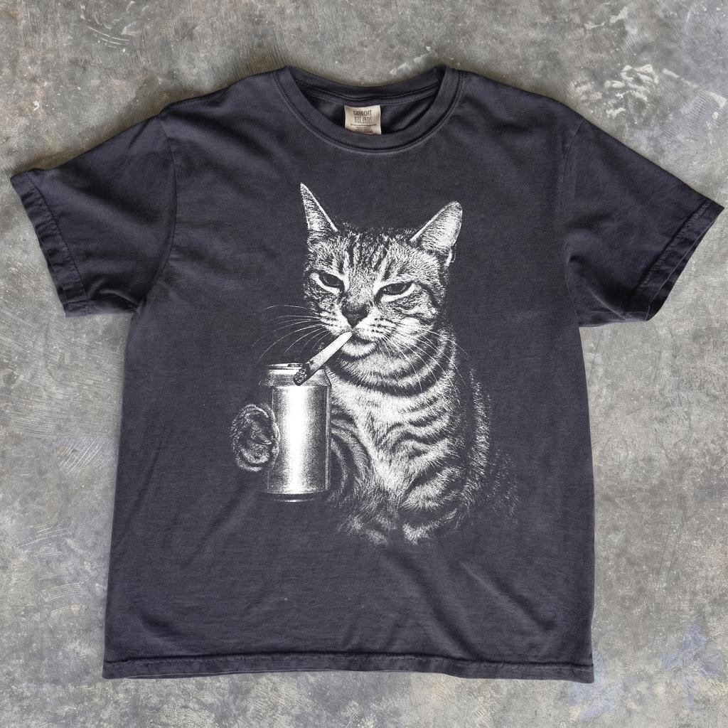 Drunk Cat Meme T-Shirt, Funny Cat Lover Gift, Vintage Style Tee