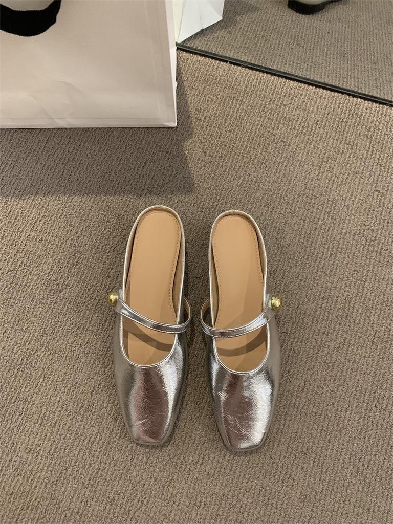 Temperament сумка головка полутапочки верхняя одежда женская обувь лето 2025 новые круглые головки неглубокий нос мягкие плоские туфли Мэри Джейн