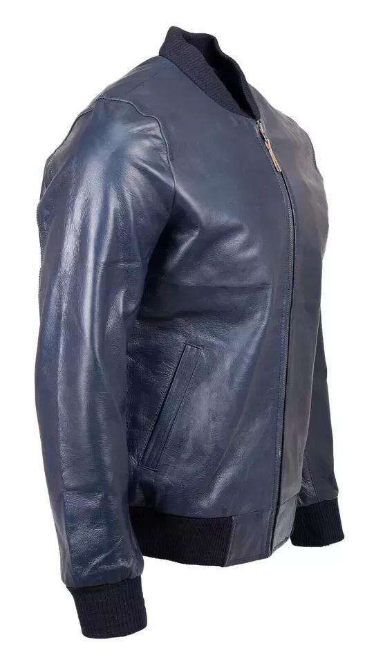 Мужская куртка Blue Bomber Handmade из натуральной овчины с полосками Мягкая стильная