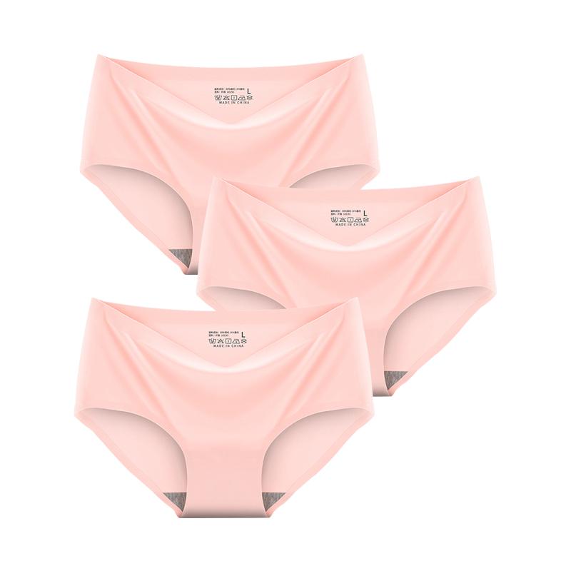 3 Pcs/Set Seamless Panties Silk Pamty Mid Waist Underwear Comfort Underpants Solid Invisible Briefs Female Lingerie