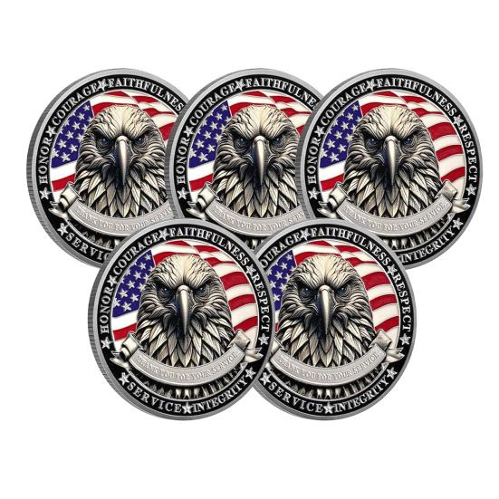 1/2/3/4/5Pcs Veterans Challenge Coin Patriotic USA Eagle Collectible Coin Thank You for Your Service Round Carving Keepsake Badge Decoration Veterans