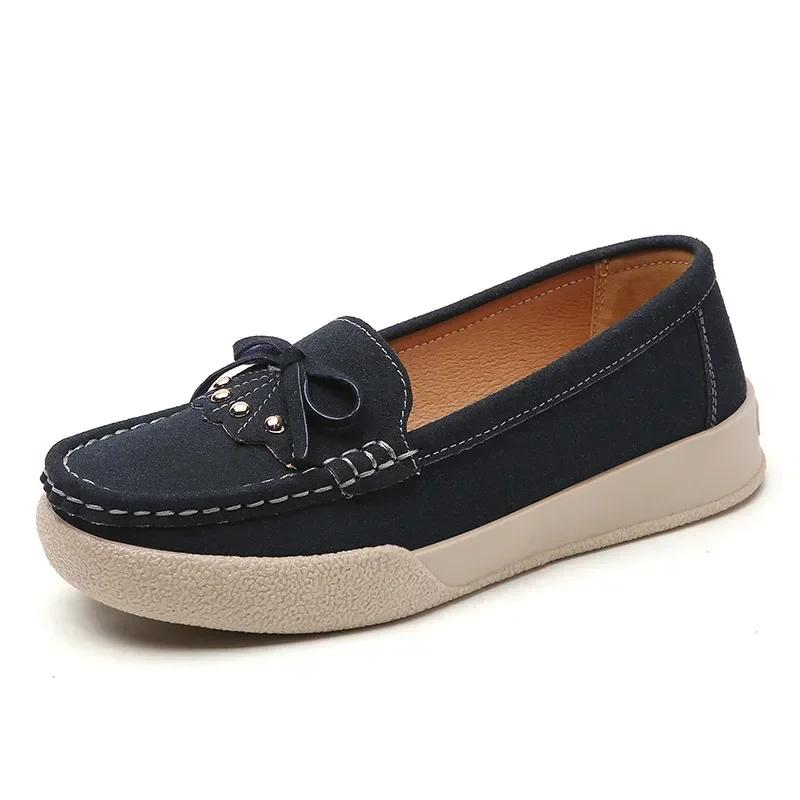 Женские плоские туфли-лоферы без застежек Кожаные туфли на плоской подошве Женская осенняя новая мода Повседневная обувь на плоской подошве Женские мокасины на мягкой подошве Zapatos Mujeres