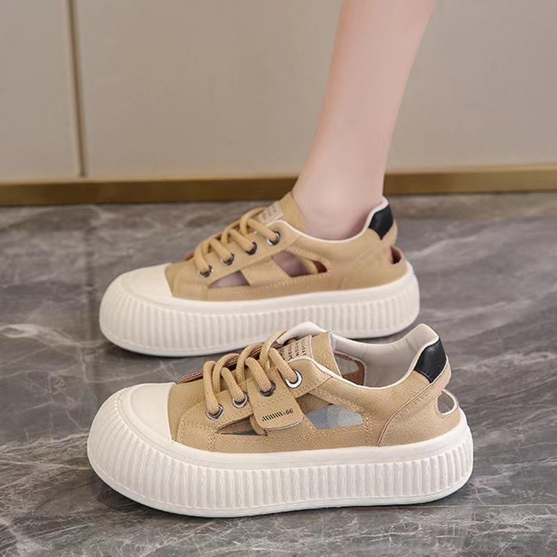 Women's Thick-Soled Hollow-out Breathable White Shoes Women's New Summer Retro Closed Toe Sandals Ugly and Cute Big Toe Skate Shoes