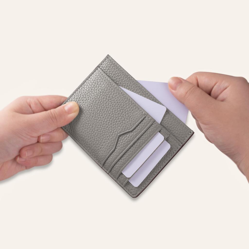 COGURE Тонкий мини-кошелек, Натуральная телячья кожа с тиснением, Большая вместимость, Стиль картхолдера, Унисекс, Подарочная коробка в комплекте, COPCC110, Серо-бежевый