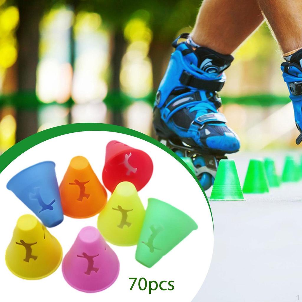 70x Mini Sports Cones Windproof Slalom Inline Roller Skating Pile Cups Marking for Skate