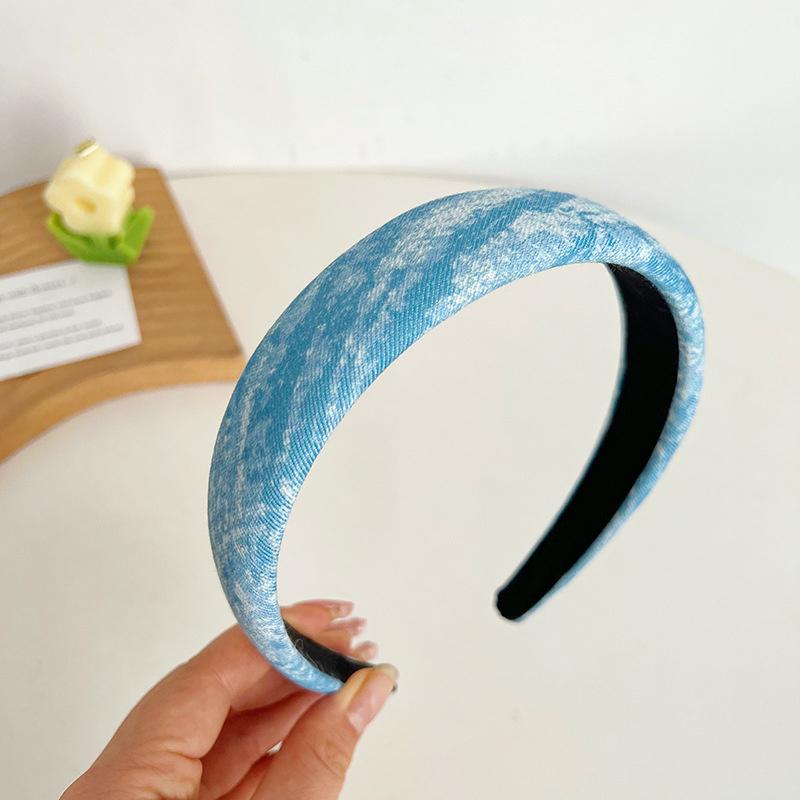 Винтажная джинсовая повязка на голову 3 см Простая губчатая повязка для волос для женщин, девочек, для шопинга, умывания лица, головной убор, классический джинсовый обруч для волос