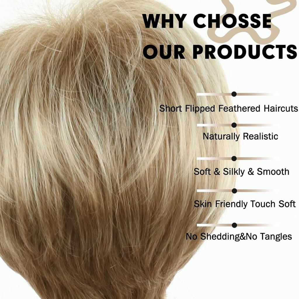 Короткий смешанный золотисто-коричневый парик с челкой для женщин, пушистые многослойные синтетические волосы, для ежедневного использования в косплее, термостойкое волокно