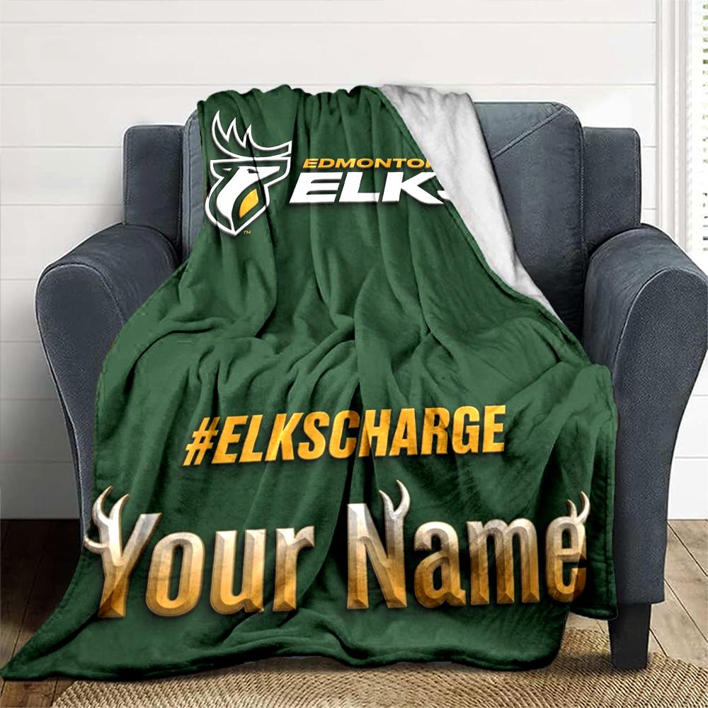 Name Custom Edmonton Elks Print Flannel Blanket High Quality Warm Comfortable Cover for All Seasons Perfect for Gifts Home Decor