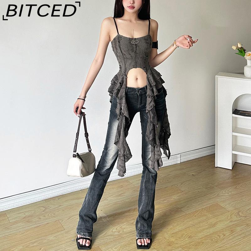 BITCED Summer Women's Solid-Color Slim-Fit Streetwear Fashion Strapless Sexy Backless Tank Top