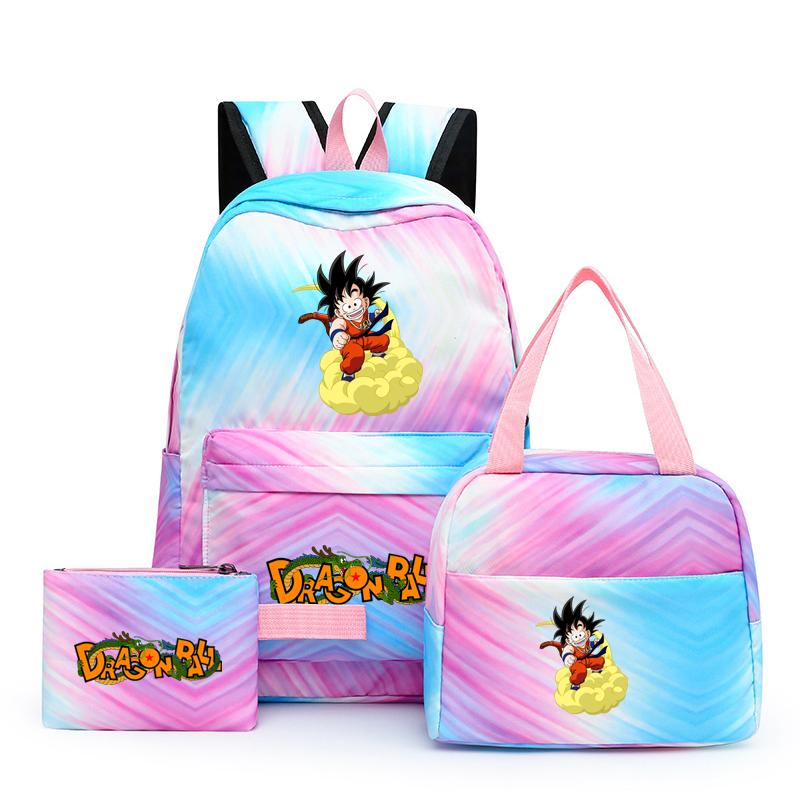 3 шт./компл., разноцветный рюкзак Dragon Ball с сумкой для обеда для женщин, студенческий рюкзак для подростков, повседневные школьные сумки, наборы