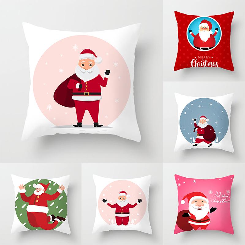 Cartoon Santa Claus Pillowcase Sofa Kids Room Decoration Merry Christmas Cushion Cover