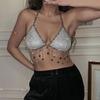 Жилет, Сексуальный, Инкрустация стразами, Пайетки, Пентаграмма, Чокер, Кисточка, Цепочка для тела, Майка