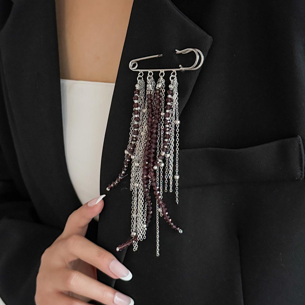 Exaggerated Long Tassel Chain Rice Bead Brooches for Women Handmade Bead Multi-Layer Chain Fixed Needle Clothing Decoration