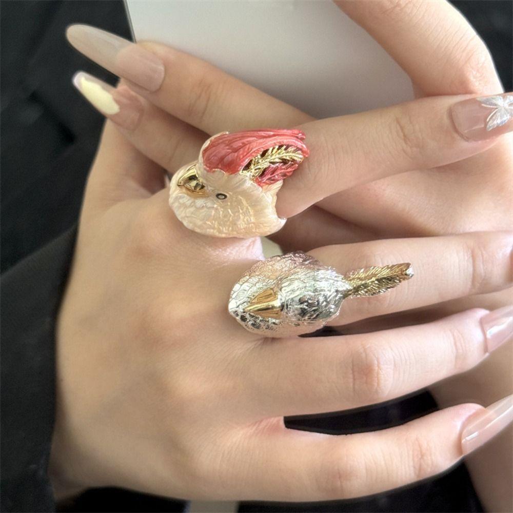 Дизайн для меньшинств Преувеличенное кольцо Кавайное массивное эмалевое кольцо Личность Попугай Капля масла Кольцо Друг