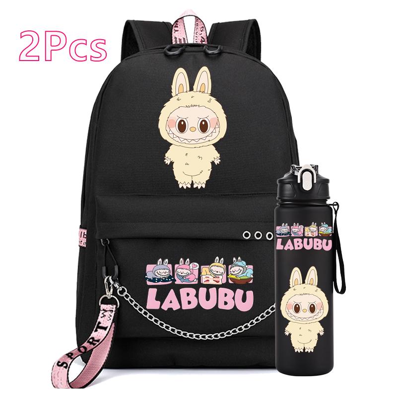 2Pcs/set Anime Printed Backpack Girl Schoolbag Teen Student Back To School Mochila Rucksack Child 750Ml Sport Water Bottle