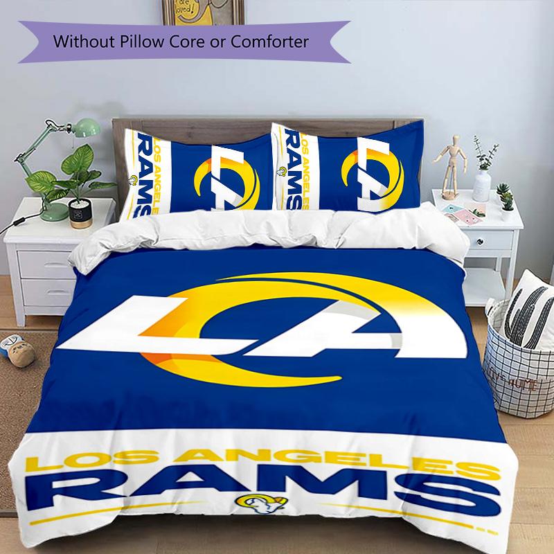 3pcs Los Angeles Rams logo pattern bedding set duvet cover set includes duvet cover &pillowcases, perfect all season bedroom decoration & gift