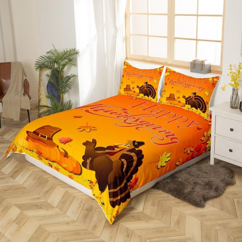 Thanksgiving Day Decorative Bedding Set 3-piece Suitable For Girls And Boys Children's Room Decoration Türkiye Autumn Pumpkin